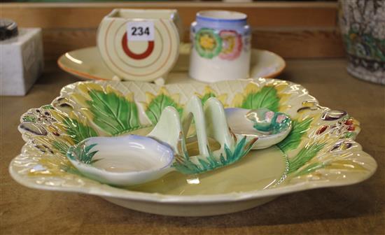 5 various patterned Clarice Cliff items